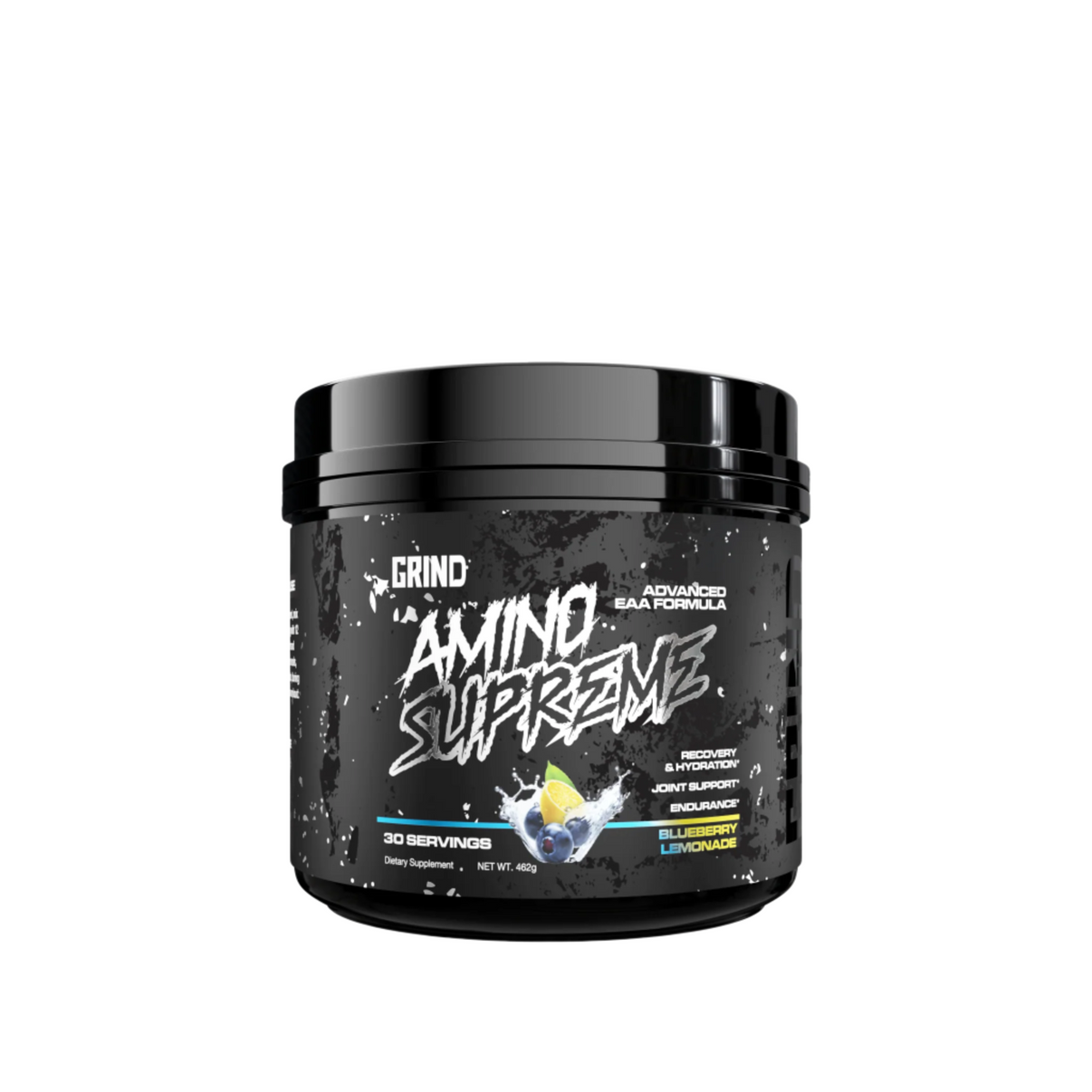 Grind Amino Supreme BCAA/EAA front of bottle label blueberry lemonade flavor