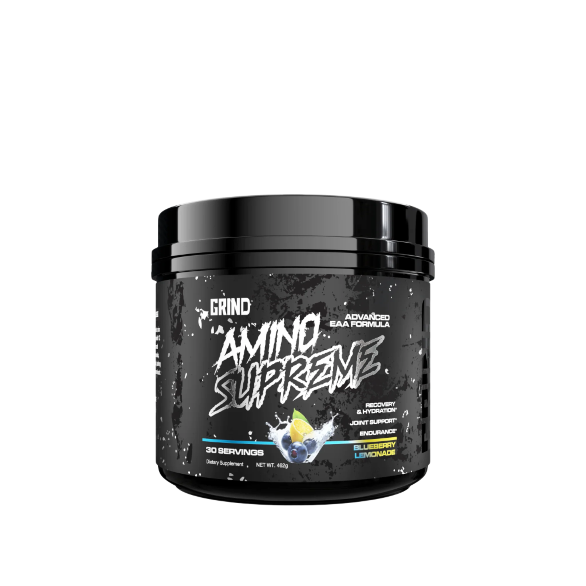 Grind Amino Supreme BCAA/EAA front of bottle label blueberry lemonade flavor