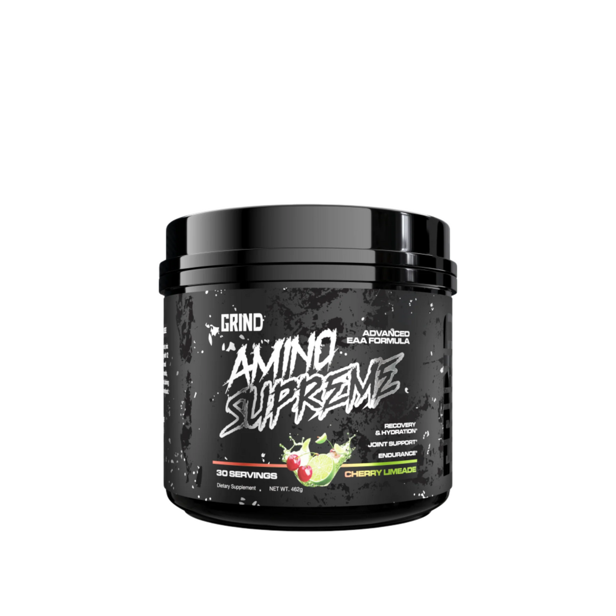 Grind Amino Supreme BCAA/EAA front of bottle label cherry lime flavor