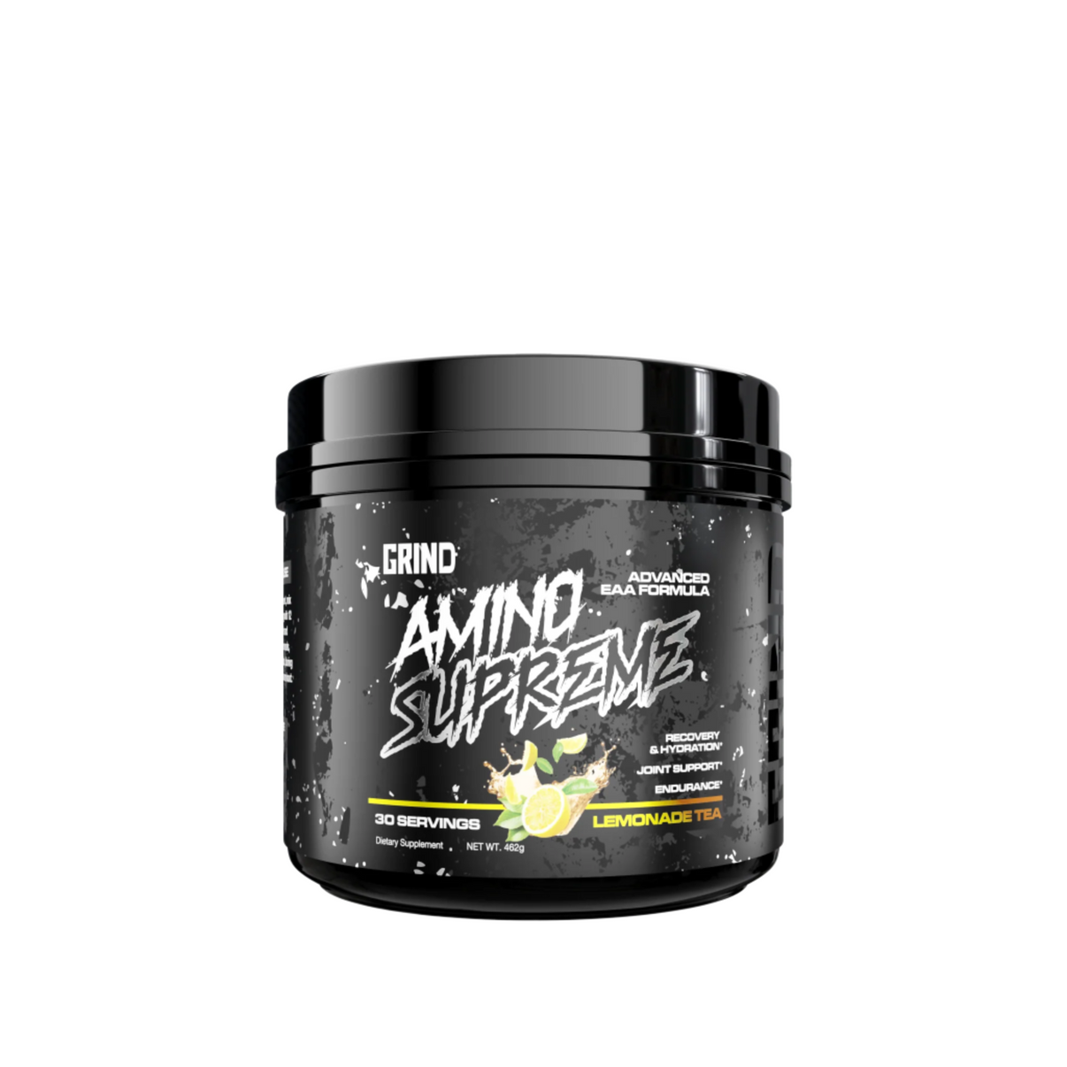 Grind Amino Supreme BCAA/EAA front of bottle label  lemonade tea flavor