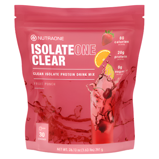 Nutraone IsolateOne Clear front of bag Fruit punch flavor