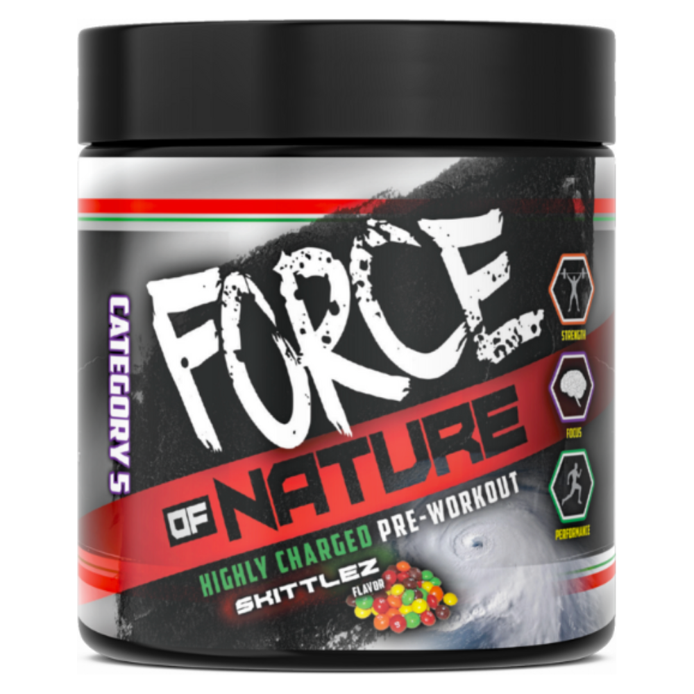R&R Force of Nature Pre-Workout front of bottle Skittlez flavor