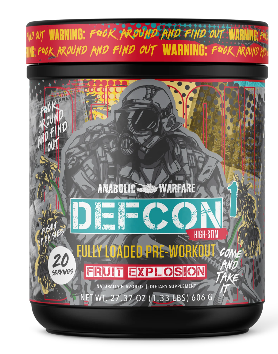 Anabolic Warfare Defcon 1 Pre-Workout front of bottle fruit explosion flavor