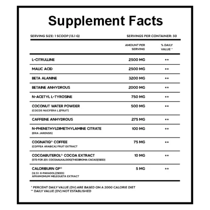 Hyped Supps Yolo Shred Thermo Pre-Workout Supplement facts label