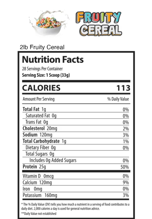 Alpha Supps Iso Protein Fruity Cereal nutrition facts