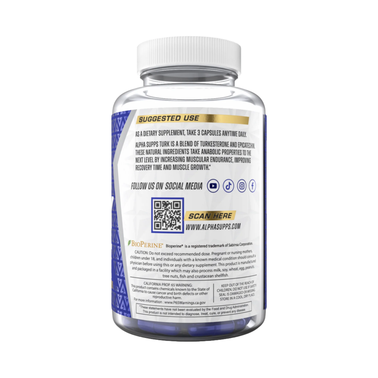 Grind Turk Testosterone Booster side of bottle label with suggested use