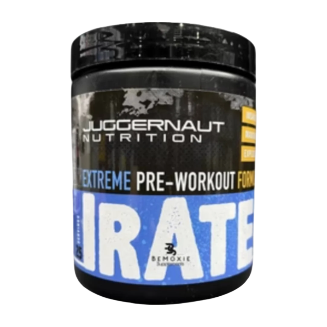 Juggernaut Nutrition Irate Pre-Workout front of bottle label Blue Slushy