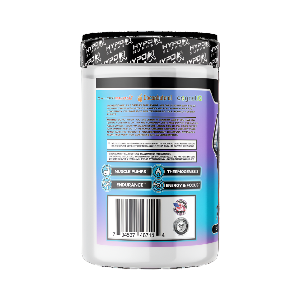 Hyped Supps Yolo Shred Thermo Pre-Workout Back of bottle label Blue Acai