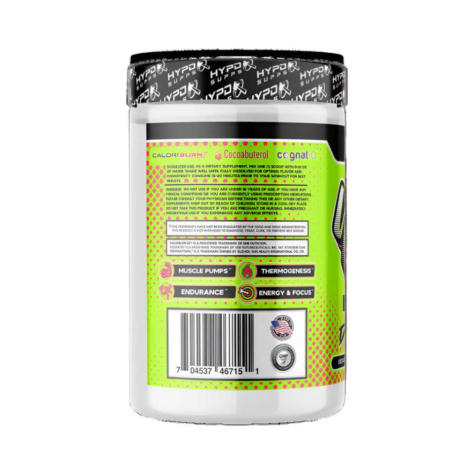 Hyped Supps Yolo Shred Thermo Pre-Workout back of bottle label Watermelon Lime