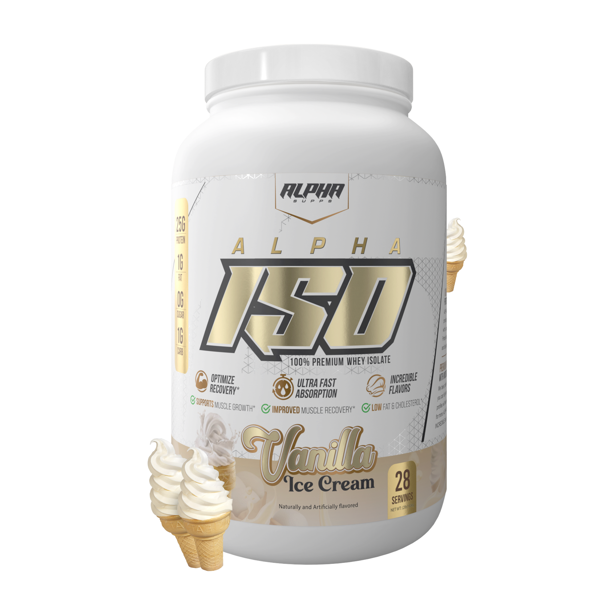 Alpha Supps Iso Protein Vanilla Ice Cream front of bottle 2lb