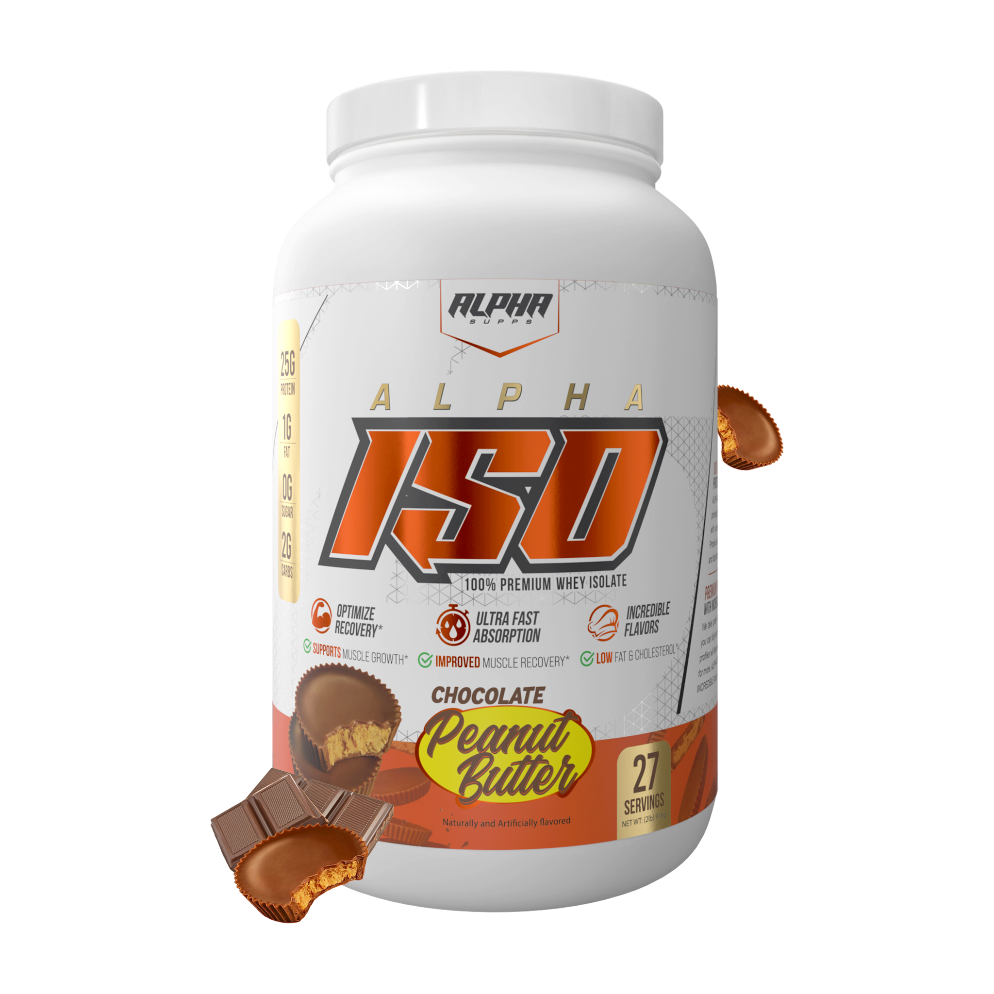 Alpha Supps Iso Protein Chocolate peanut butter front of bottle 2lb