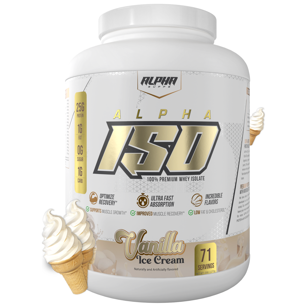 Alpha Supps Iso Protein Vanilla Ice Cream front of bottle 5lb