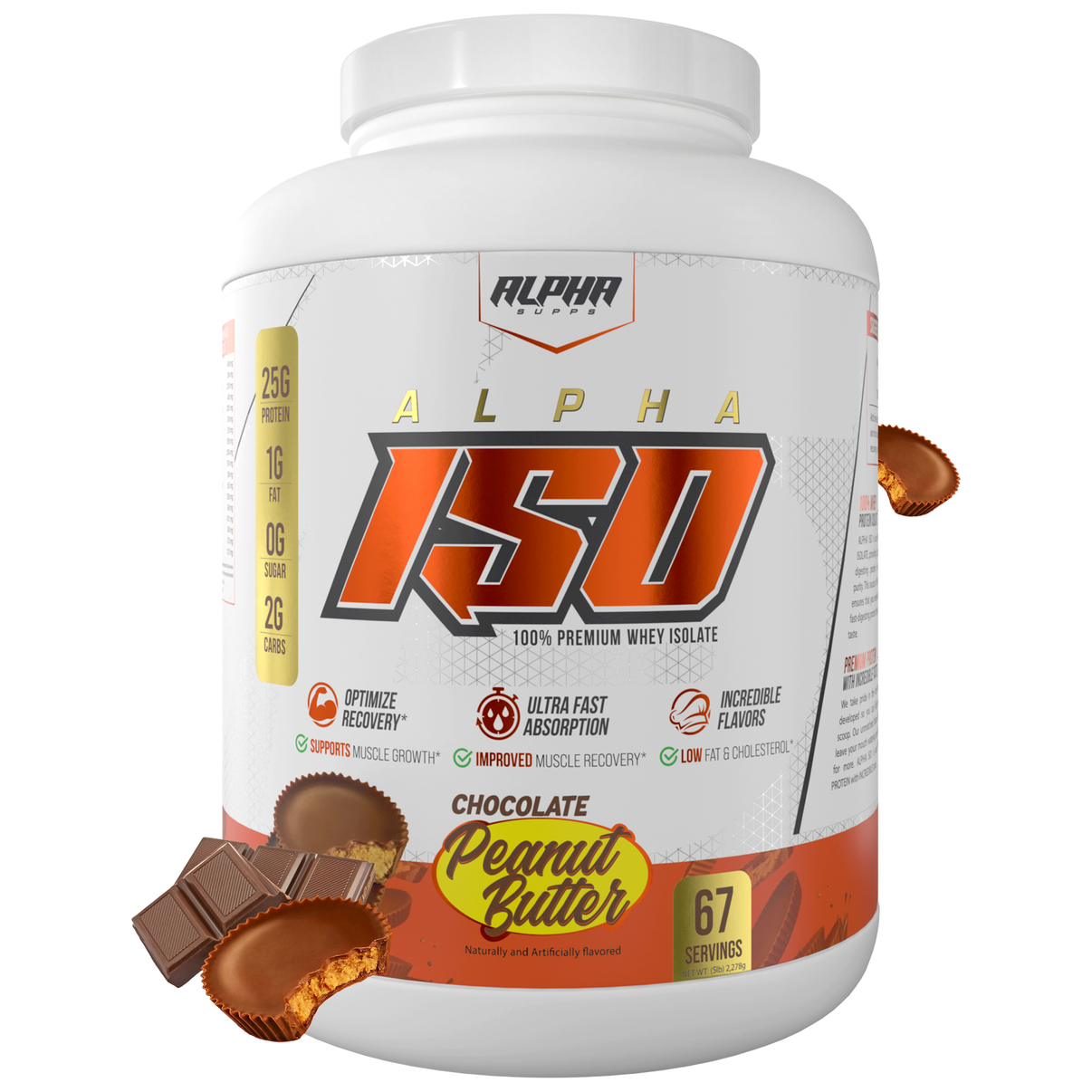 Alpha Supps Iso Protein Chocolate peanut butter front of bottle 5lb