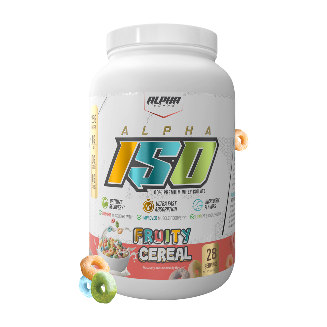 Alpha Supps Iso Protein Fruity Cereal front of bottle 2lb