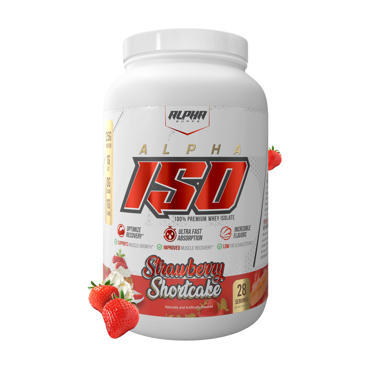 Alpha Supps Iso Protein Strawberry Shortcake front of bottle 2lb