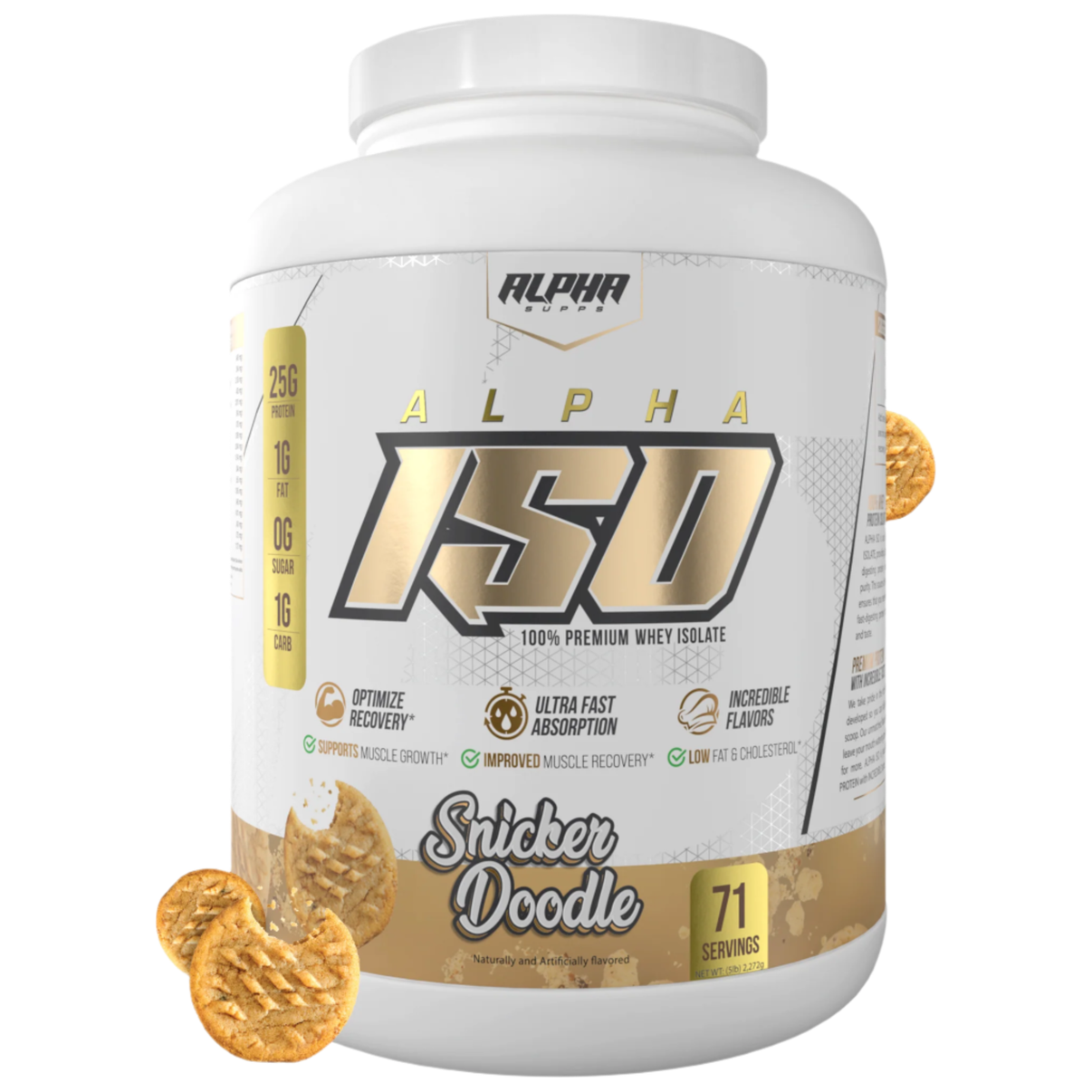 Alpha Supps Iso Protein Snicker Doodle front of bottle 5lb