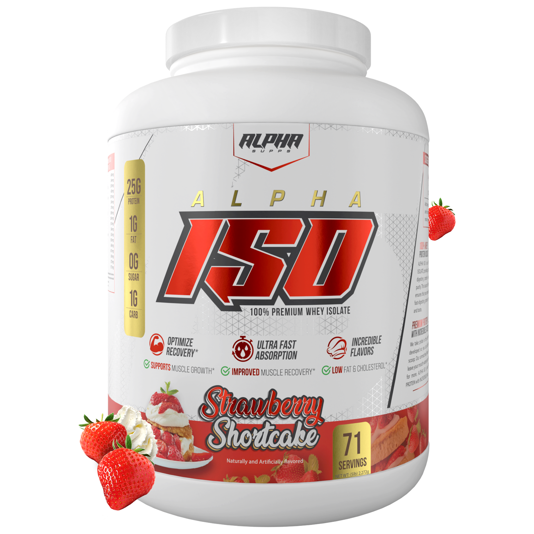 Alpha Supps Iso Protein Strawberry Shortcake front of bottle 5lb