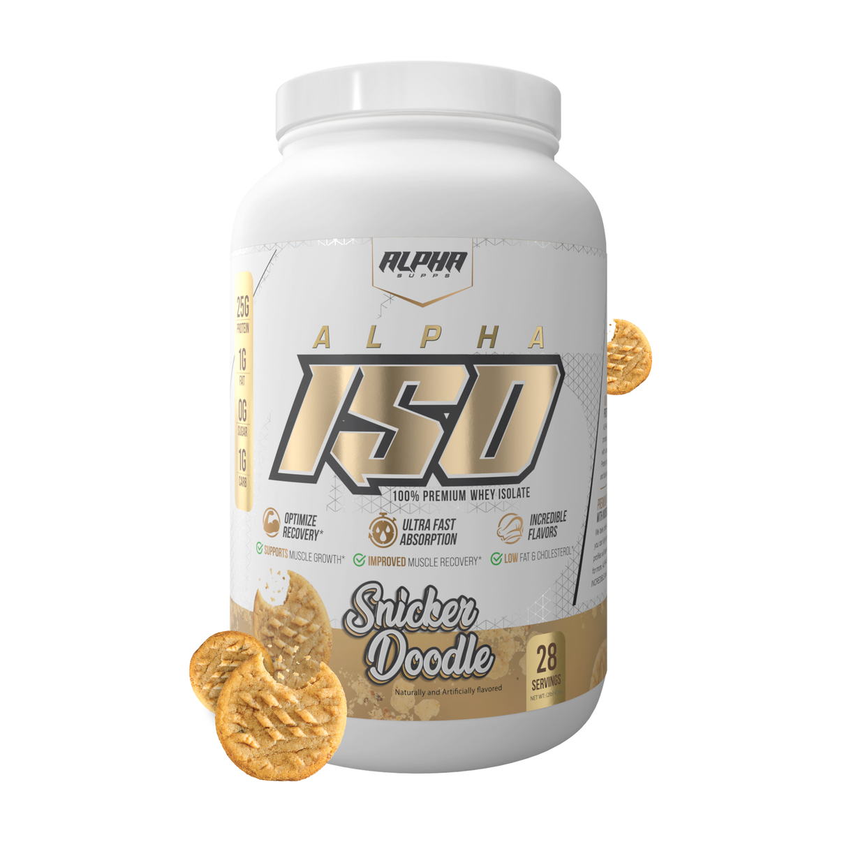 Alpha Supps Iso Protein Snicker Doodle front of bottle 2lb