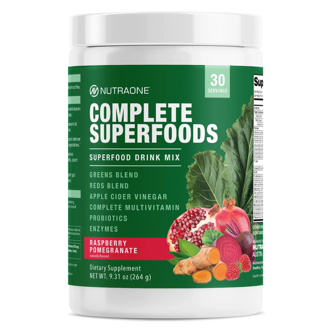Nutraone Complete Superfoods Front of bottle Raspberry Pomegranate Flavor