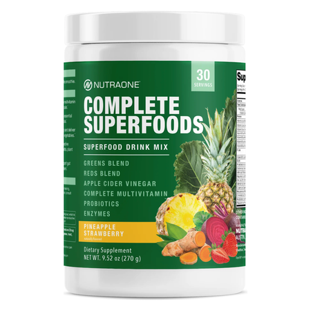 Nutraone Complete Superfoods Front of bottle Pineapple Strawberry Flavor