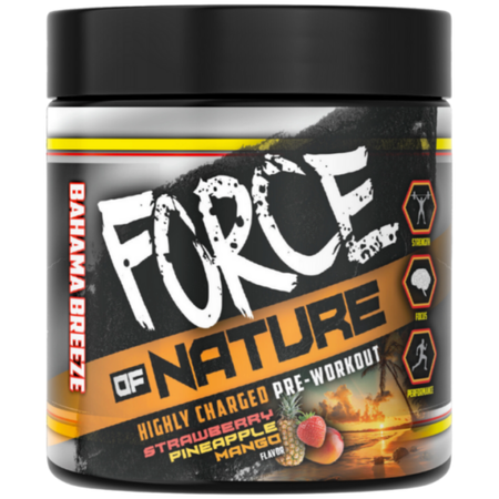 R&R Force of Nature Pre-Workout front of bottle Strawberry pineapple mango flavor 