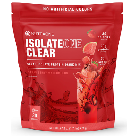 Nutraone IsolateOne Clear front of bag Strawberry watermelon flavor