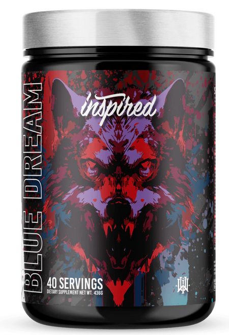 Inspired DVST8: DARK Pre- Workout front of bottle blue dream  flavor