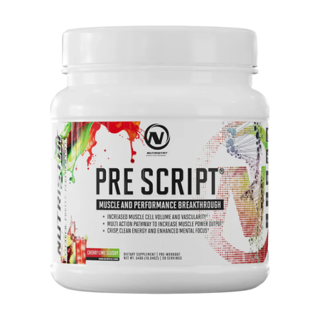 Nutristat Pre Script Pre-Workout front of bottle label Cherry lime slush 