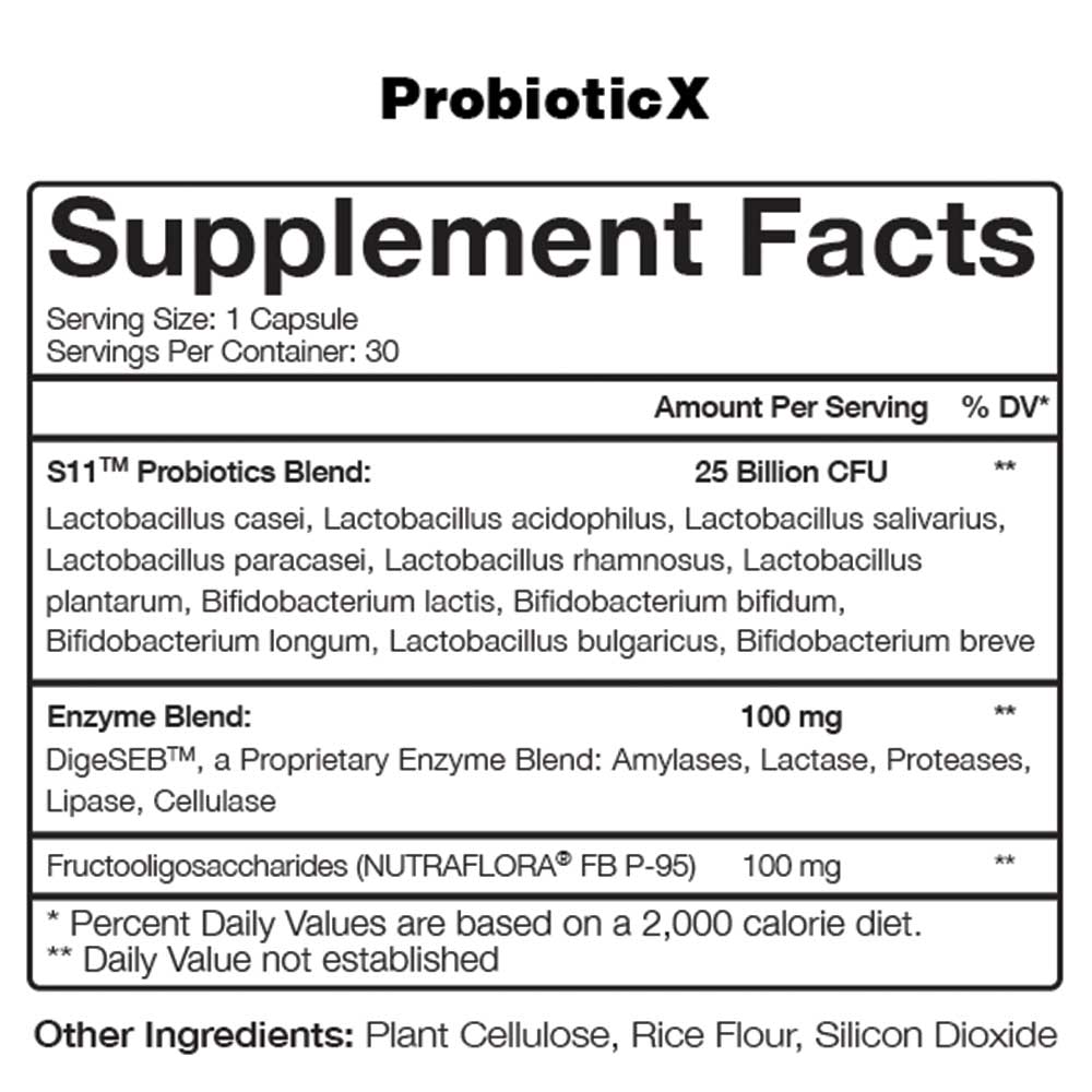 ProbioticX is a blend of probiotic strains that populate the lower and upper digestive tract and provides a multitude of unique health benefits.